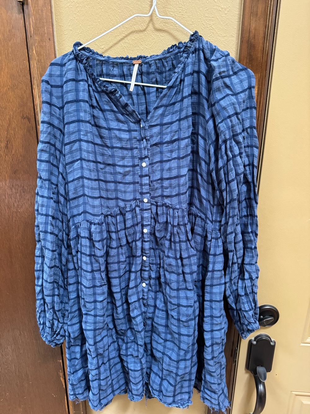 Free People size small Blue Plaid Button-Front Tunic dress